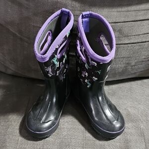 Bogs Kids Black and Purple Unicorn Rain Boots